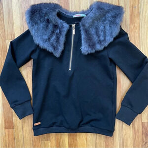 4/$25 KIDICHIC Quarter Zip Top Faux Fur Lapel Collar Girls Sz 10 Black Gray